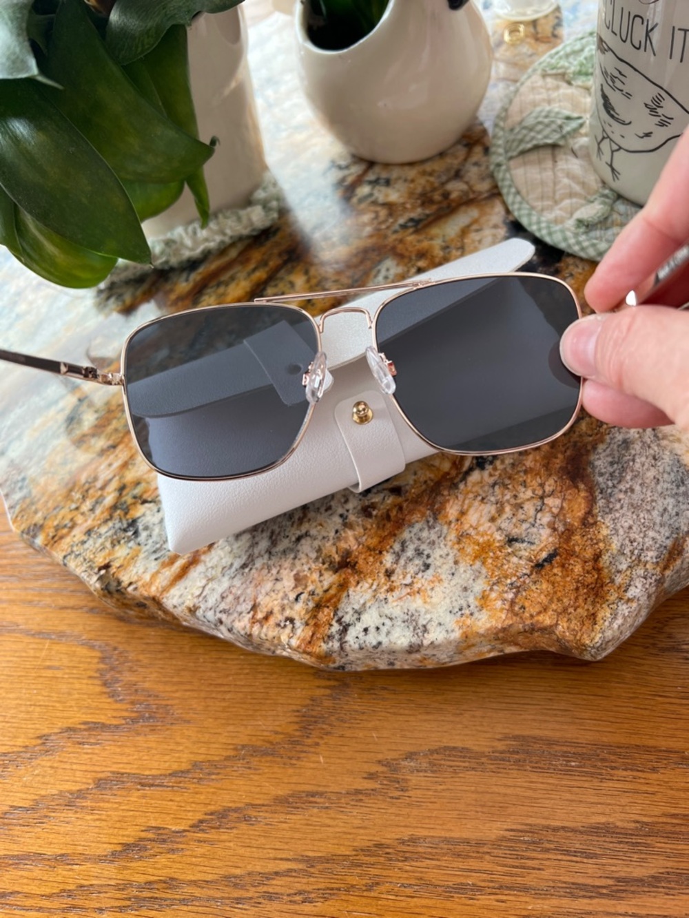 Women's Gold Frame Sunglasses with Black Lenses Aviator Style - Picture 3 of 4